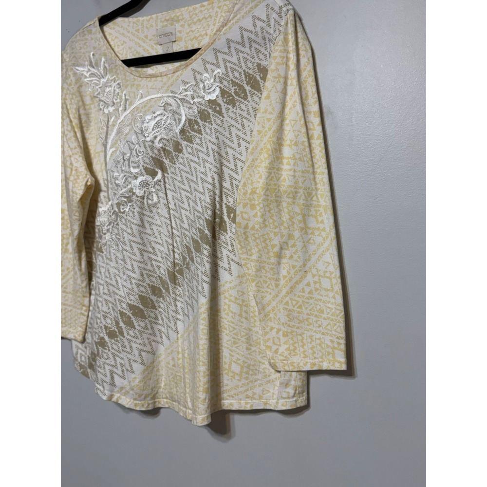 Chico's‎ Size 2 Soft Girl Embroidered Top Womens Large Parisian Coastal Grandma - Picture 4 of 7